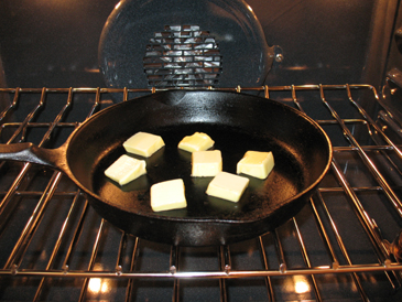 step 1, butter in cold pan