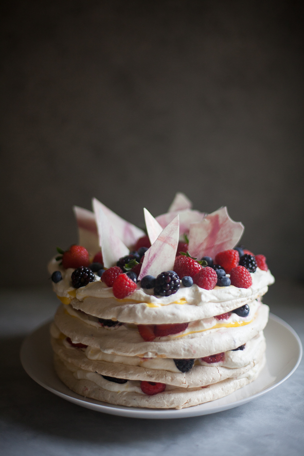 Dacquoise with Lemon Curd and Berries - ZoëBakes
